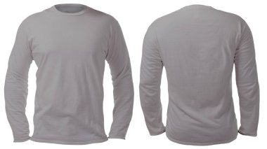 Boş uzun kollu gömlek şablonu, ön ve arka görünümü, üzerinde beyaz, düz gri t-shirt mockup izole kadar sahte. Tee kazak kazak tasarım sunum için yazdırma.
