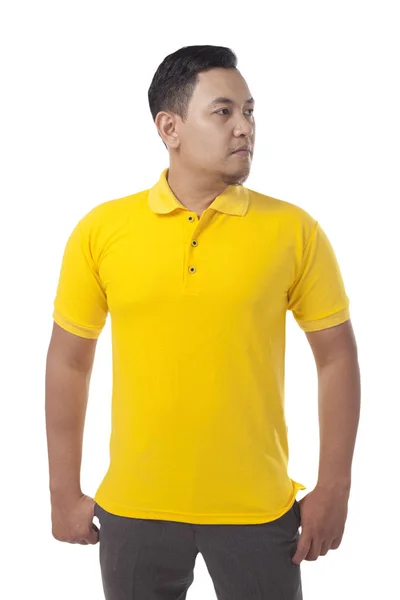 Κενό Mock Πρότυπο Πρόσοψη Ασιατισα Αρσενικό Μοντέλο Φοράει Απλό Κίτρινο — Φωτογραφία Αρχείου