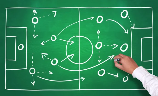 Football Stratégie Plan Match Football Entraîneur Dans Concept Sport Terrain — Photo