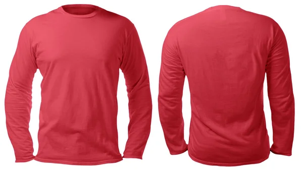 空白のテンプレート モックアップ長袖シャツ前面図と背面図 普通の赤い シャツ モックアップに分離されました シャツ セーター トレーナー デザイン プレゼンテーションを印刷します — ストック写真