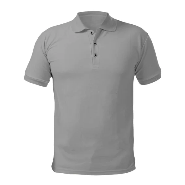 空白领子衬衫模拟模板 前面的视图 隔离在白色 普通灰色 T恤模型 用于打印的 Polo Tee 设计演示文稿 — 图库照片
