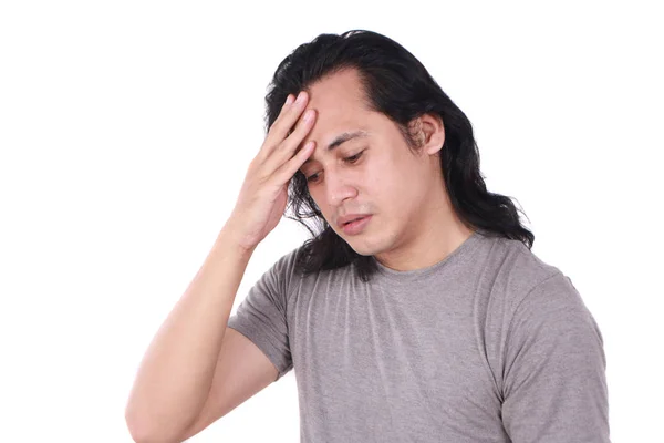 Porträt Eines Gut Aussehenden Jungen Asiatischen Mannes Stress Oder Kopfschmerzen — Stockfoto