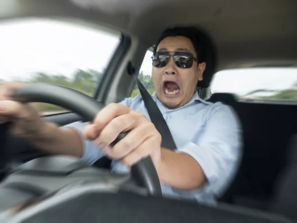 Retrato Conductor Asiático Masculino Sorprendido Pánico Punto Tener Accidente Choque —  Fotos de Stock