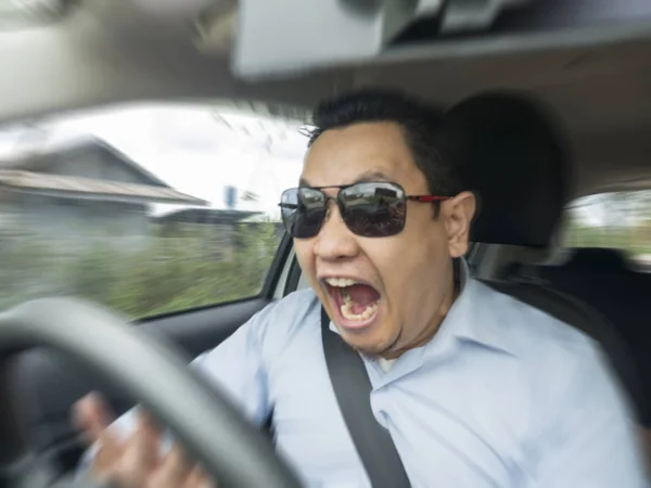 Retrato Conductor Asiático Masculino Sorprendido Pánico Punto Tener Accidente Choque —  Fotos de Stock