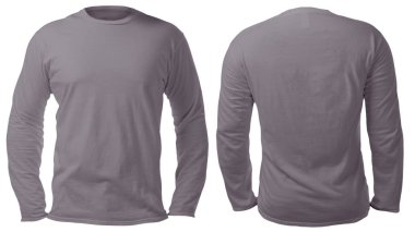 Boş uzun kollu gömlek şablonu, ön ve arka görünümü, üzerinde beyaz, düz gri t-shirt mockup izole kadar sahte. Tee kazak kazak tasarım sunum için yazdırma.