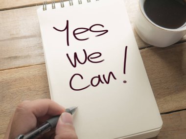 Evet biz, iş motivasyonel ilham tırnak, kelime tipografi yazı kavramı