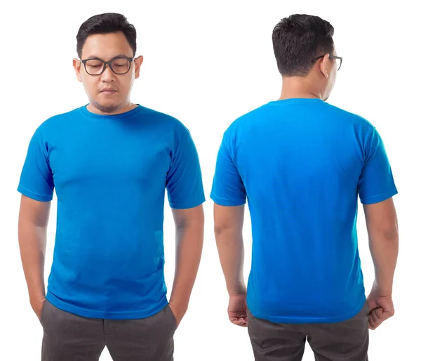 Warna Biru Shirt Mock Tampilan Depan Dan Belakang Terisolasi Pada — Stok Foto