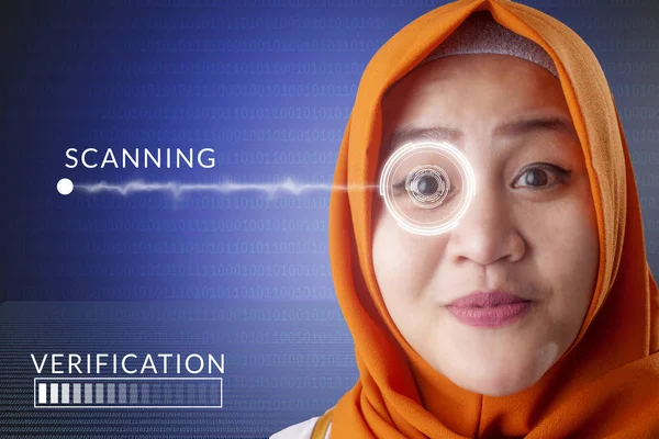 Eye Detection System, Woman With Eye Sensor Technology — Stock Photo, Image