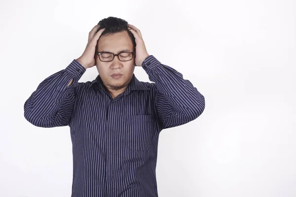 Empresário Frustrado, dor de cabeça, estresse e gesto de tontura — Fotografia de Stock