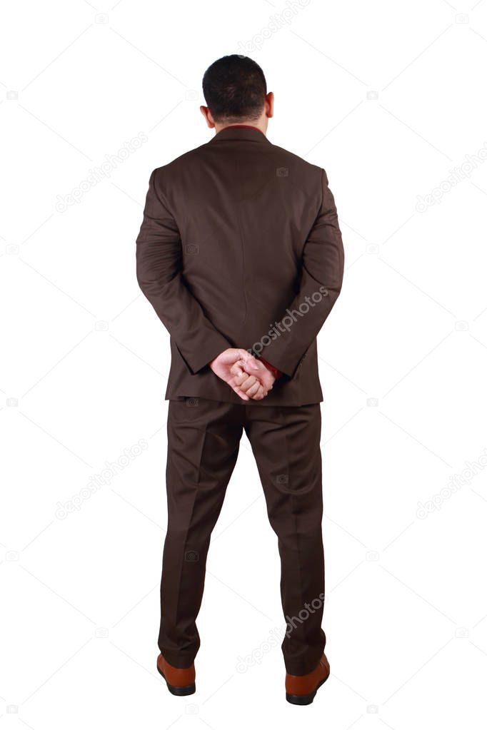 Rear View of of businessman. Full Body Portrait Isolated on Whit