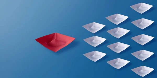 Concetto di leadership, Red Origami Paper Boat Gruppo leader di Whit — Foto Stock