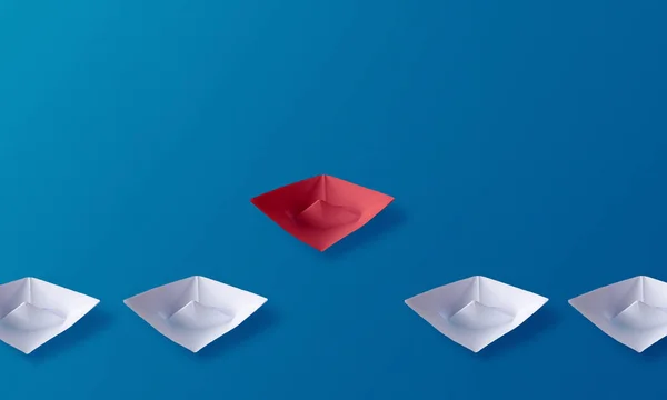 Individualidad ser diferente concepto, rojo origami barco de papel y W — Foto de Stock