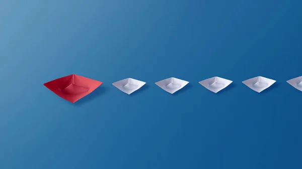 Concetto di leadership, Red Origami Paper Boat Gruppo leader di Whit — Foto Stock