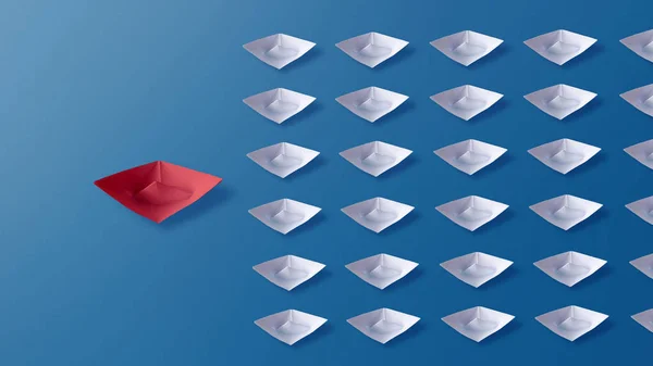 Liderlik Kavramı, Kırmızı Origami Kağıt Tekne Whit Grubu Lider — Stok fotoğraf
