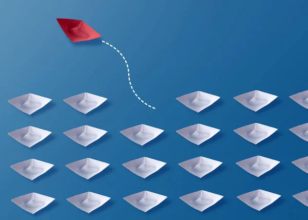 Bireysellik Farklı Konsept, Kırmızı Origami Kağıt Tekne ve W olun — Stok fotoğraf