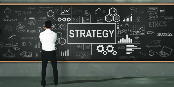 Estrategia, Palabras de negocios Citas Concepto — Foto de Stock