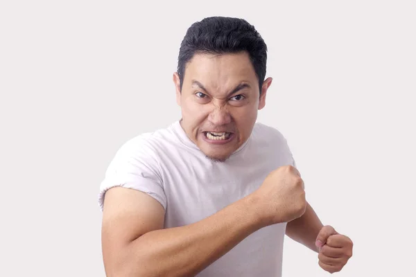 Angry Asian Man Expression Ready to Fight — Stock Photo, Image