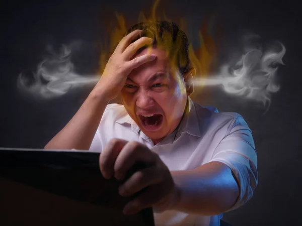 Stress Businessman Scream in Office, Burned Head