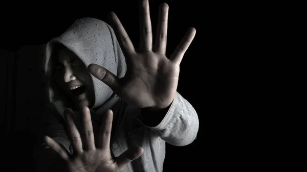 Abused Woman Crying Sad in Black and White — Stock Photo, Image