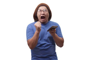 Genç Adam Onun Telefonda Sohbet Okuma Mesajlaşma, Angry Expressio