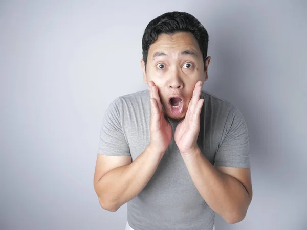 Funny Asian Man Shock With Open Mouth — Stock Photo, Image
