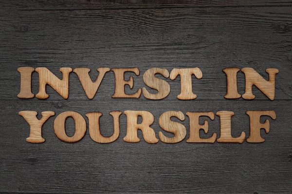 Invest Yourself Business Concept Self Motivation Text Typography Written Wooden — Stock Photo, Image