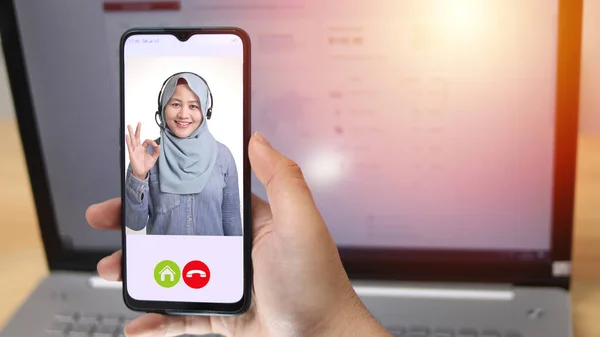 Contactez Nous Concept Centre Appels Vidéo Opérateur Centre Appels Musulman — Photo