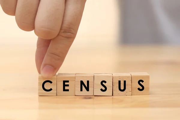 Census Άνθρωπος Φροντίζει Τυπογραφία Κειμένου Λέξη Γραμμένο Κύβους Ξύλινων Γραμμάτων — Φωτογραφία Αρχείου