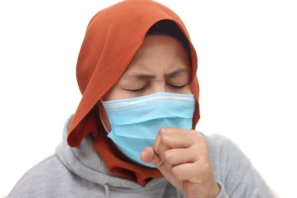 Femme Musulmane Asiatique Avec Masque Facial Protection Coronavirus Toux Maladie — Photo