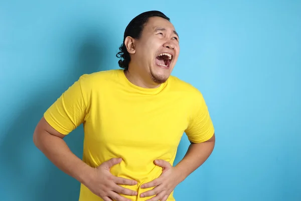 Portrait Funny Young Asian Man Laughing Hard Big Open Mouth — Stock Photo, Image