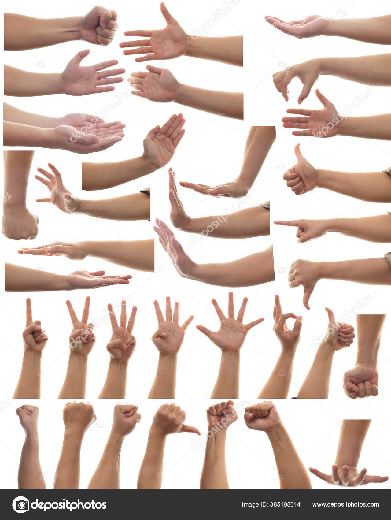 Meerdere Set Van Volwassen Persoon Handen Gebaren Geïsoleerd Witte Achtergrond ⬇ Stockfoto, rechtenvrije foto door © airdone #385198014 foto