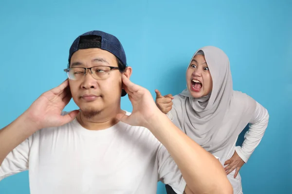 Porträt Eines Asiatischen Muslimischen Paares Das Sich Streitet Sich Streitet — Stockfoto