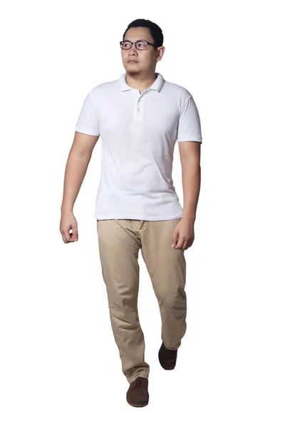 Full Length Portrait Asian Man Wearing White Shirt Khaki Jeans — Stockfoto