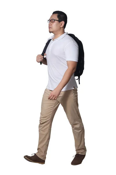 Ganzkörperporträt Eines Asiatischen Mannes Mit Weißem Hemd Khaki Jeans Und — Stockfoto