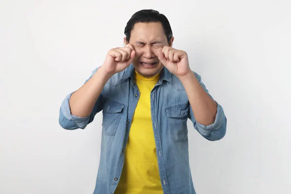 Zdjęcie Obrazu Śmieszne Asian Mężczyzna Płacze Twardy Smutny Depresja Frustrację — Zdjęcie stockowe