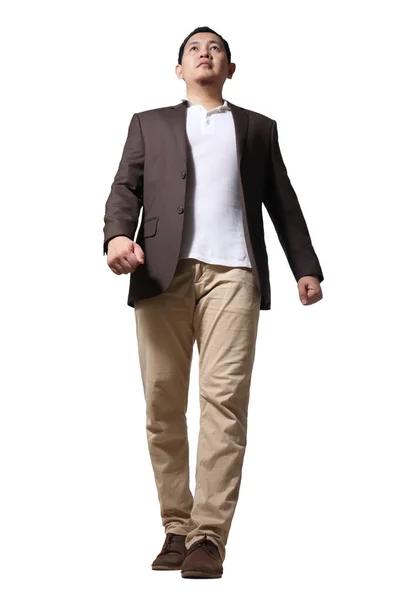 Retrato Comprimento Total Empresário Asiático Vestindo Terno Marrom Andando Vista — Fotografia de Stock
