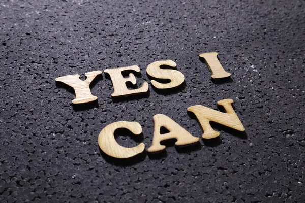 Yes Can Business Motivational Inspirational Quotes Wooden Words Typography Lettering — Stock Photo, Image