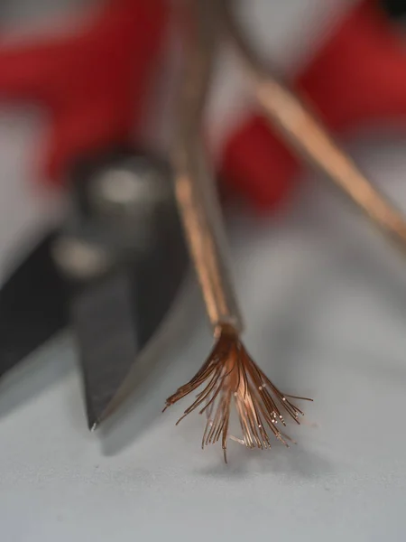 Czerwone Nożyczki Elektryka Kablami — Zdjęcie stockowe