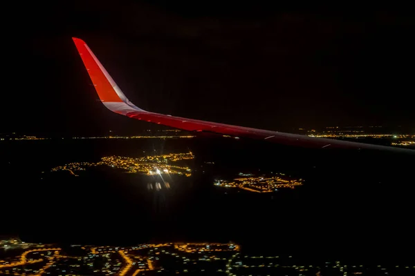 Flügel Eines Flugzeugs Der Nacht — Stockfoto