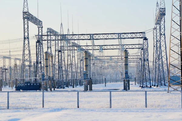 Subestações Elétricas Fornecem População Uma Energia Central Elétrica — Fotografia de Stock