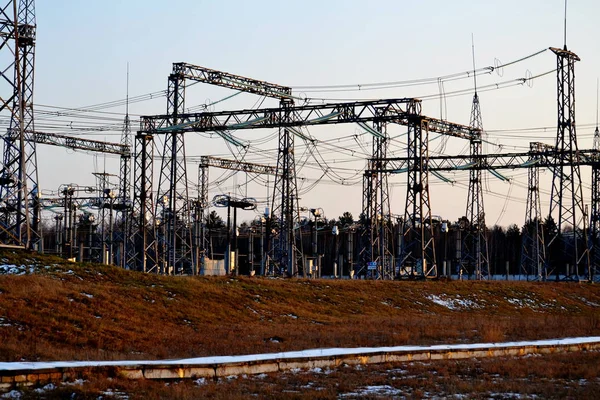 Elsubestações Elétricas Fornecem Toda Região Atual Subestações Siberiaectricas Fornecem Toda — Fotografia de Stock