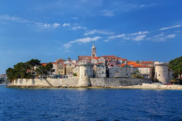 Kilátás Korcula Óvárosra Horvátország Korcula Történelmi Erődített Város Korcula Szigetének — Stock Fotó