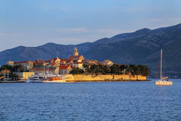 Korcula Óváros Kora Reggeli Fényben Horvátország Korcula Történelmi Erődített Város — Stock Fotó