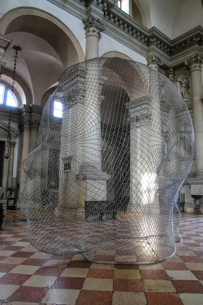 stock image VENICE, ITALY-JUNE 22: Sculptural installation by Jaume Plensa during Venice Art Biennale inside San Giorgio Maggiore church on June 22,2015 in Venice, Italy.The church was built between 1566 and 1610