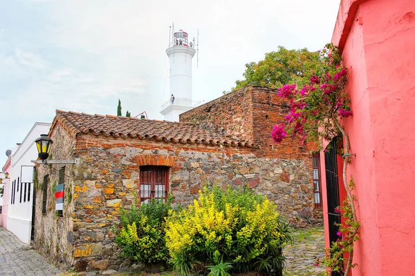 Stone houses and lighthouse in Colonia del Sacramento, Uruguay. It is one of the oldest towns in Uruguay