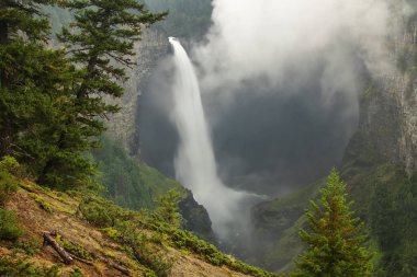 Helmcken Falls ve sis, Wells Gray Provincial Park, British Columbia, Kanada. British Columbia 'nın dördüncü büyük parkıdır..
