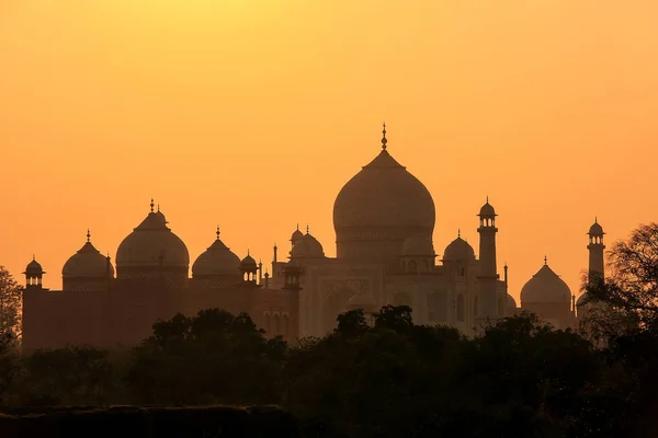 Silhouette Dômes Minarets Taj Mahal Coucher Soleil Agra Uttar Pradesh — Photo