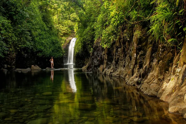 Wainibau Waterval Aan Het Eind Van Lavena Kust Lopen Taveuni — Stockfoto