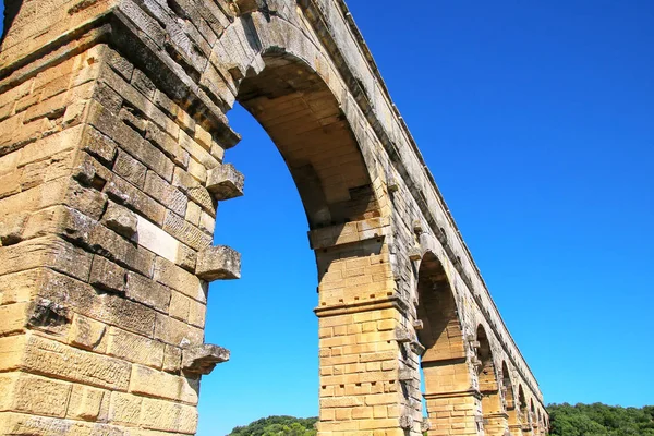 Stäng Vyn Akvedukten Pont Gard Södra Frankrike Det Den Högsta — Stockfoto