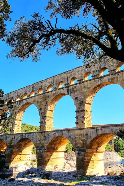 Aqueduc Pont Gard Dans Sud France Est Haut Tous Les — Photo